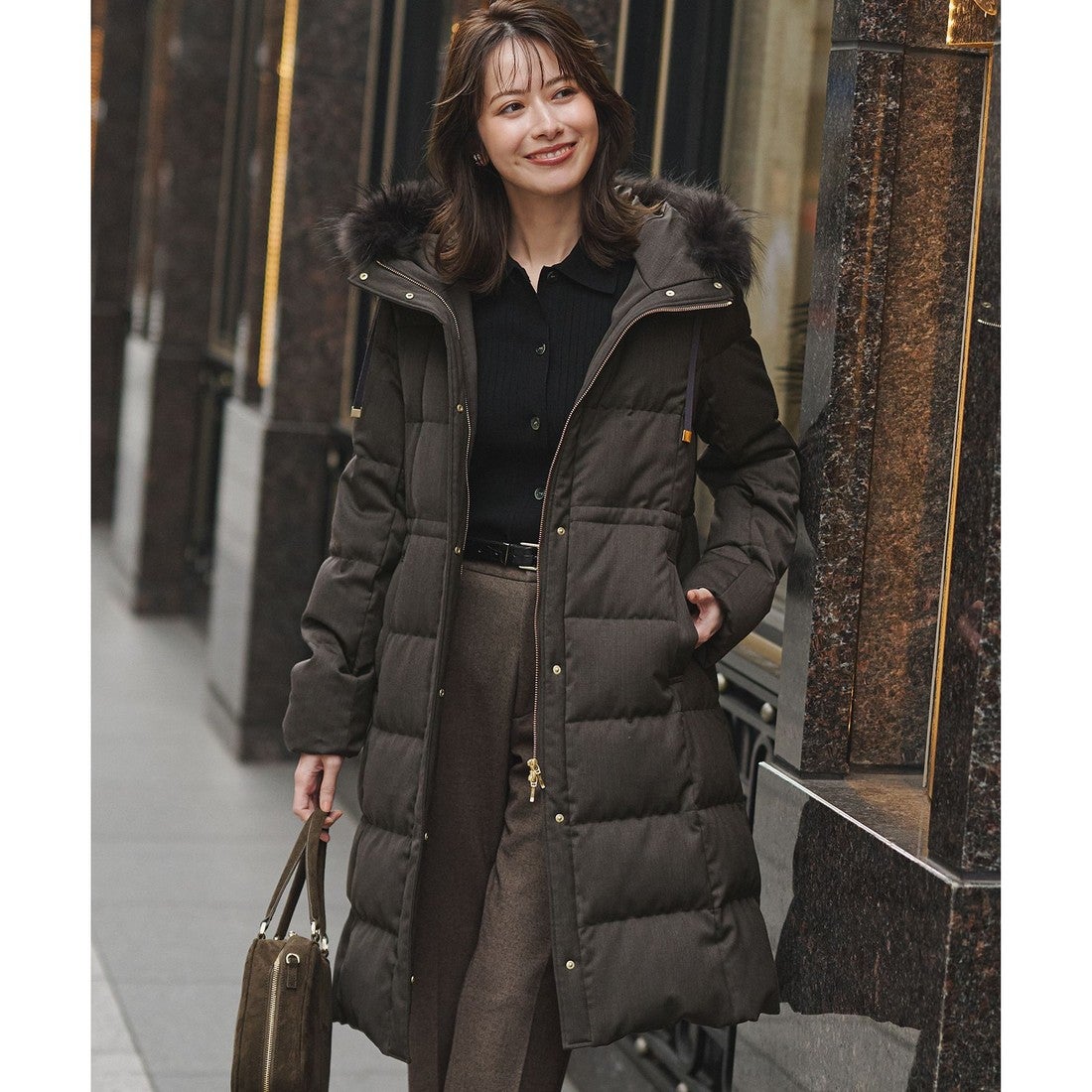 23区（大きいサイズ） 【撥水加工】ブライトウール ロングダウンコート