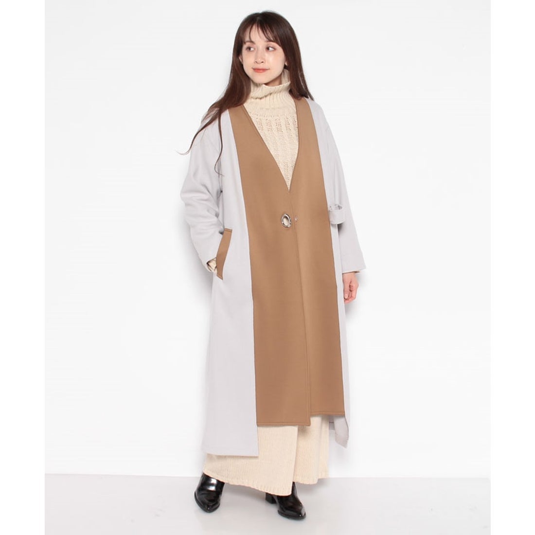 ブージュルード Bou Jeloud バイカラーボンディングコート （IVORY