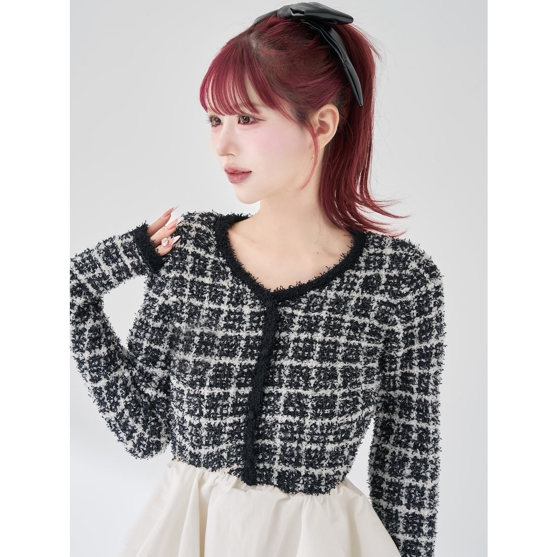 ダーリッチ Darich ボリュームフリルツイードニットミニワンピース