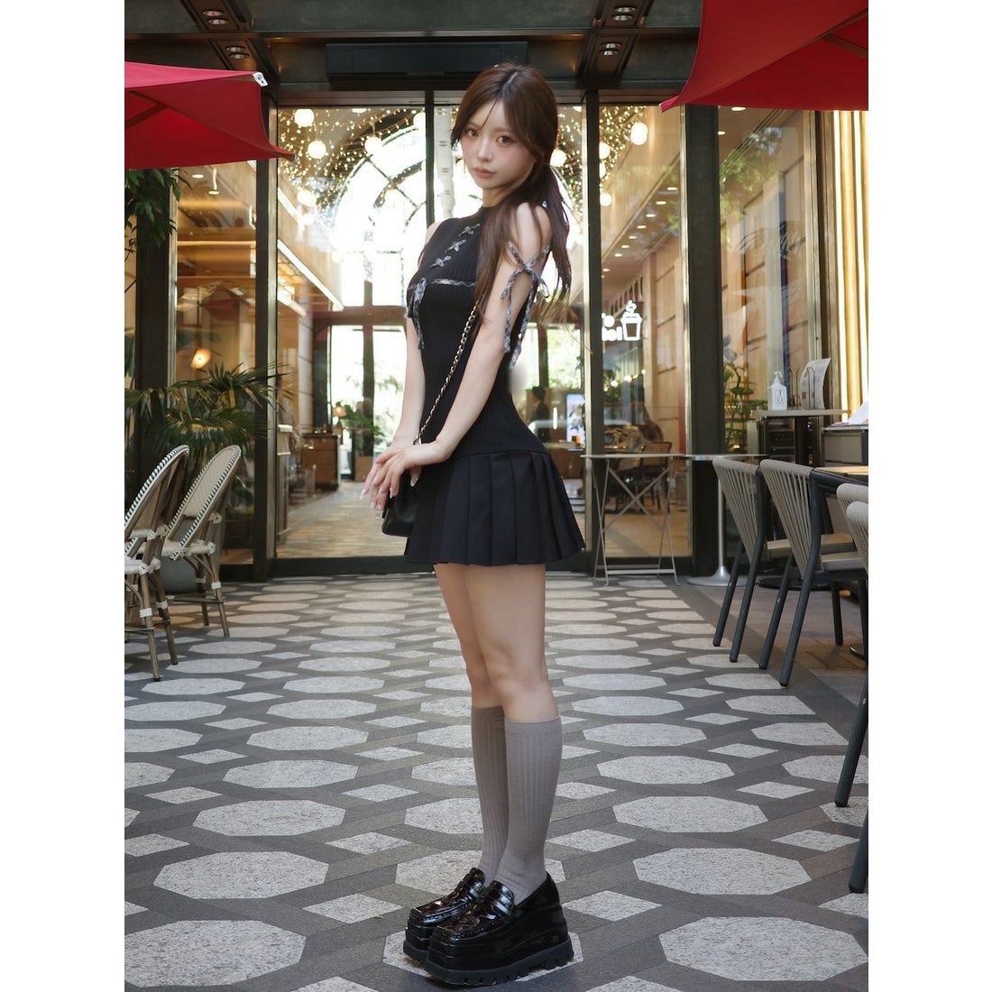 ダーリッチ Darich ドッキングレースアップミニワンピース （グレー