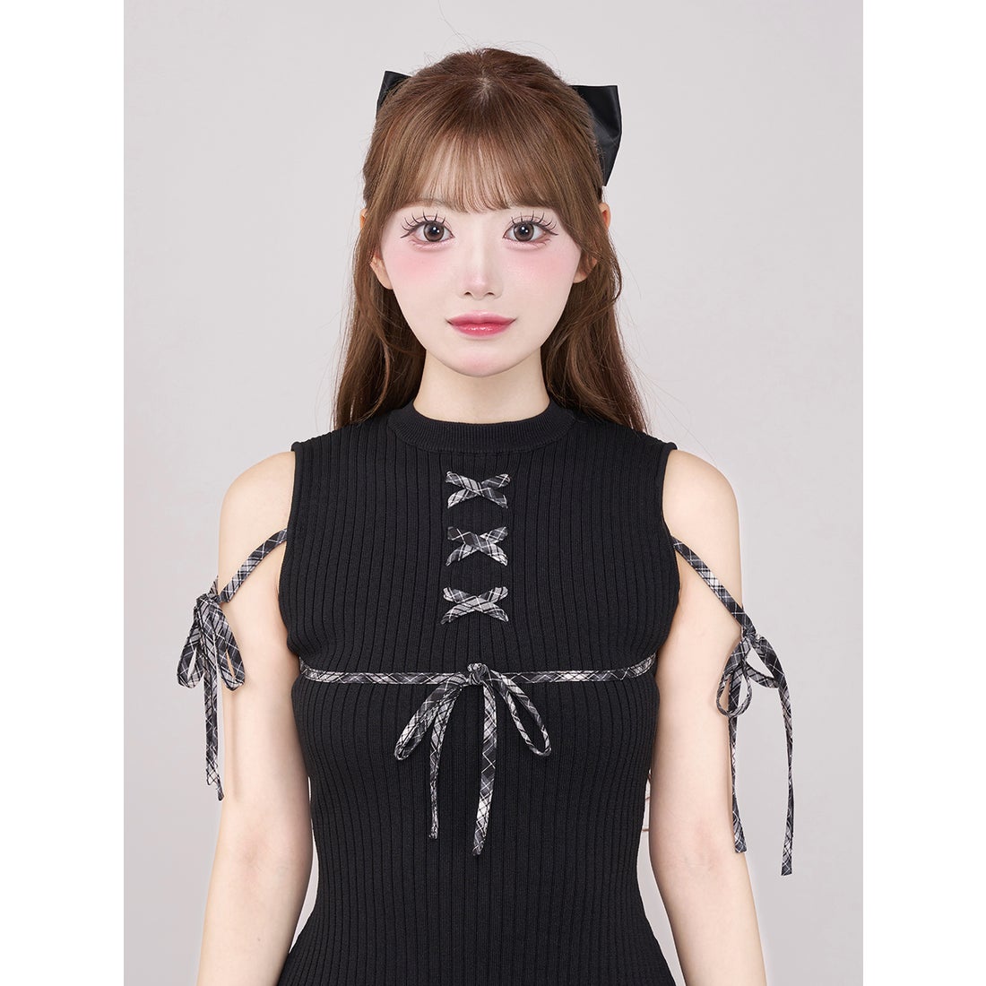 ダーリッチ Darich ドッキングレースアップミニワンピース （グレー