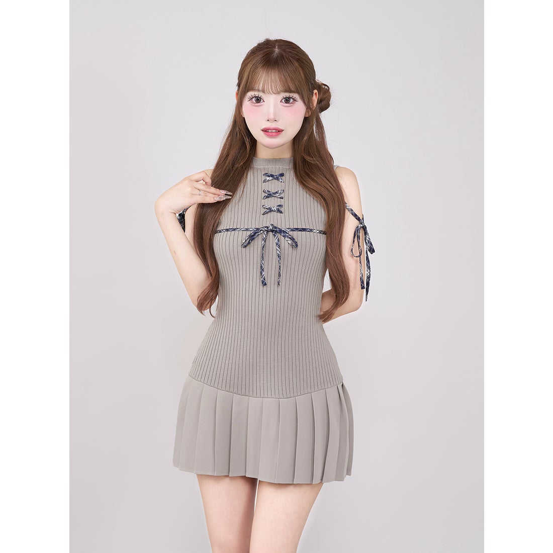 ダーリッチ Darich ドッキングレースアップミニワンピース （グレー