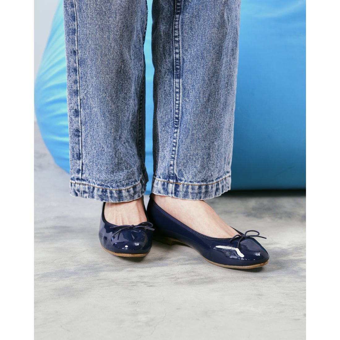 レイン対応】フラット バレエシューズ （ネイビー エナメル） -Emma