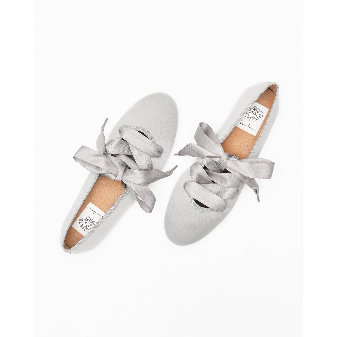 リボン レースアップ バレエシューズ （グレー サテン） -Emma Francis
