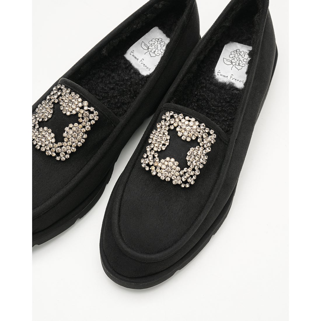 レイン対応】ビジュー ローファー （ブラック スエード） -Emma