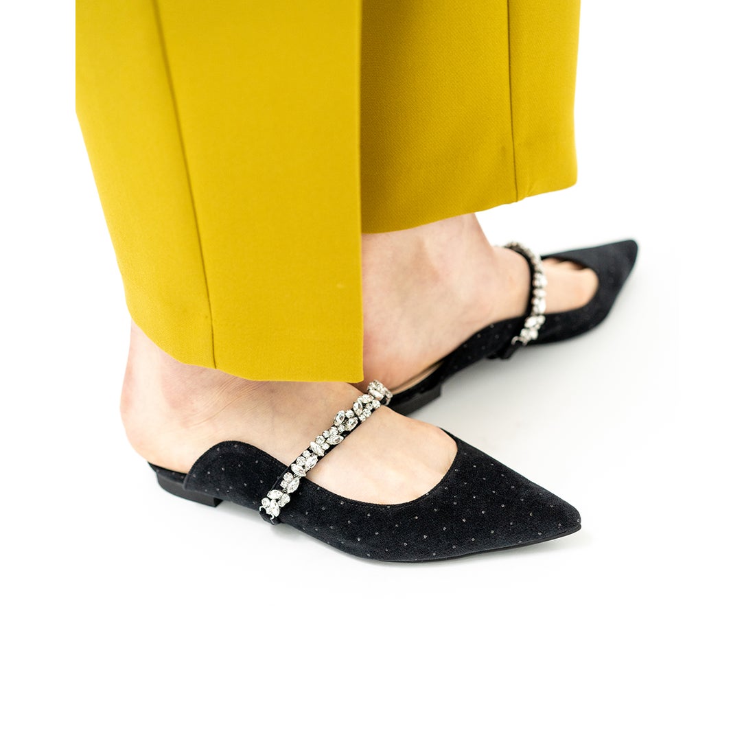 ビジューベルト ミュール （ブラック ベルベット） -Emma Francis