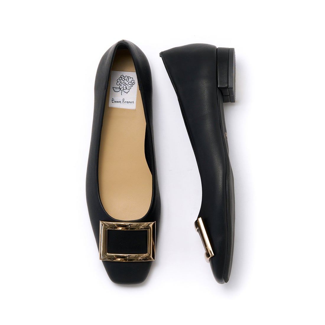 ゴールドプレート 2cmヒール パンプス （ブラック スムース） -Emma