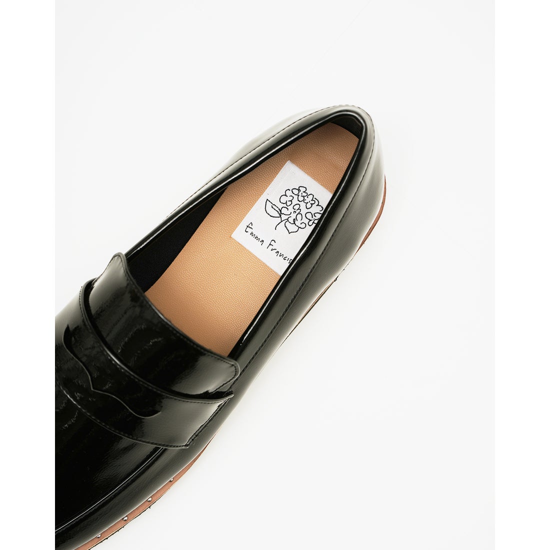 レイン対応】 スタッズピースソール ローファー （ブラック エナメル