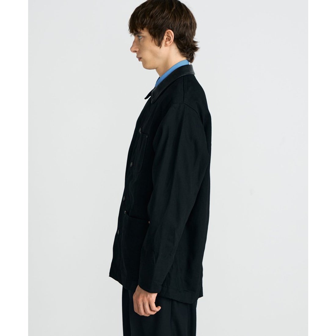 エディション Edition ブラックデニム レザーカラーカバーオール （19