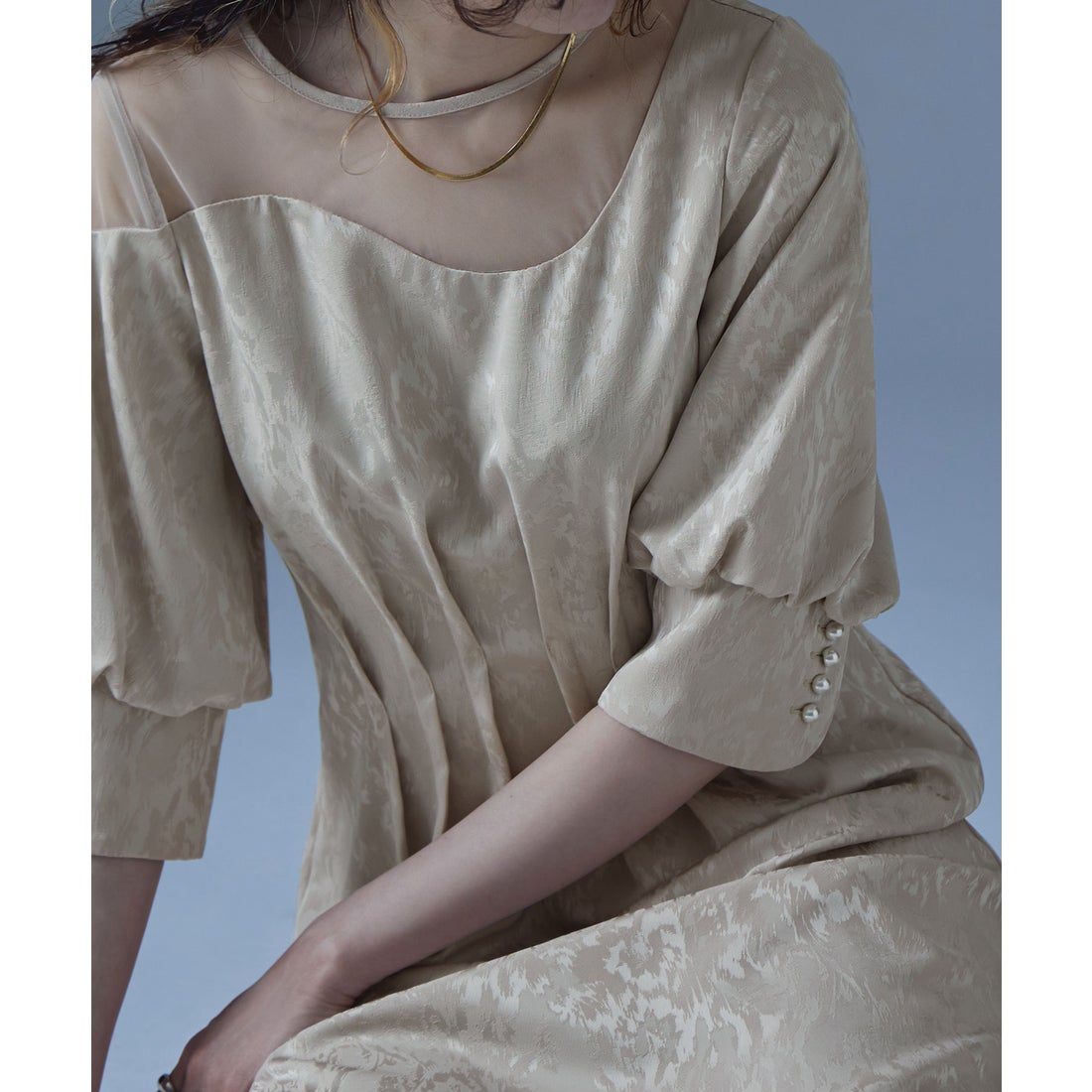 エトル etoll. ミアンダリングウエストタックフレアドレス （ベージュ