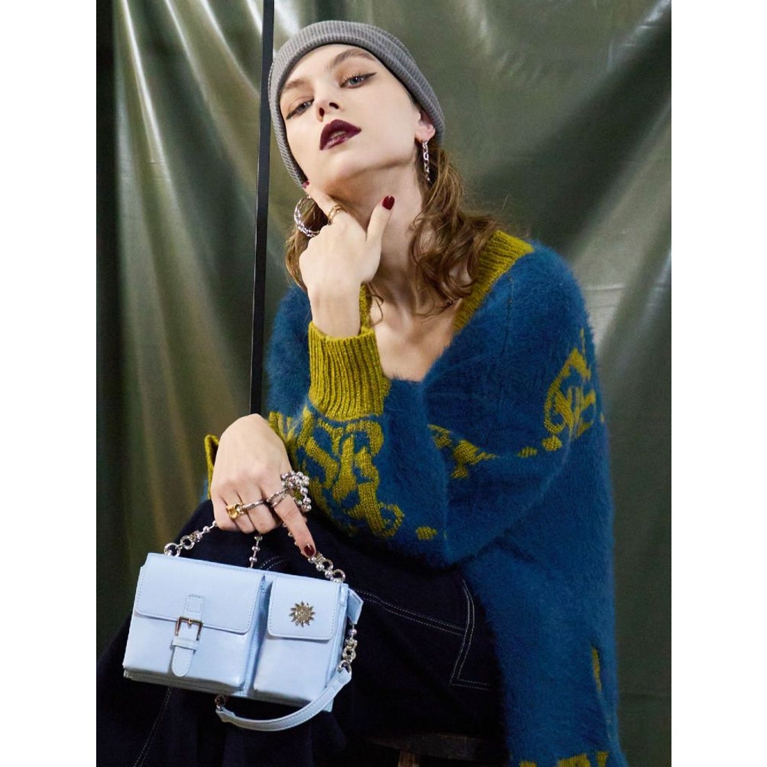 EVRIS ダブルポケットショルダーBAG（ブルー） -靴＆ファッション通販