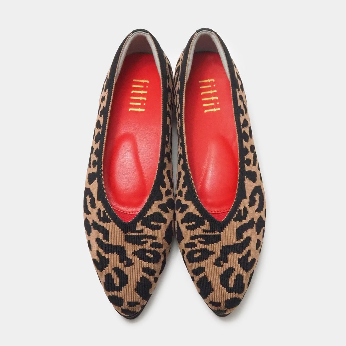 撥水ニットポインテッドフラットシューズ （レオパード） -fitfit