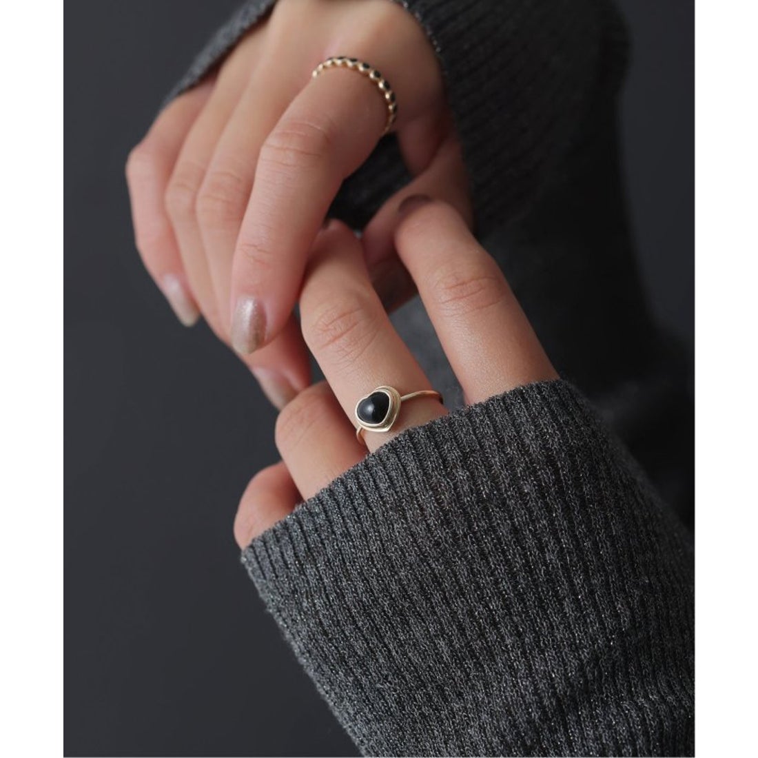 リラ Lilas ハートカボションオニキスリング K10 （ゴールド