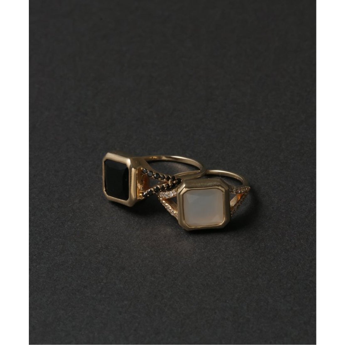 リラ Lilas オニキス8角2ラインブラックダイヤリング K10 （ゴールド