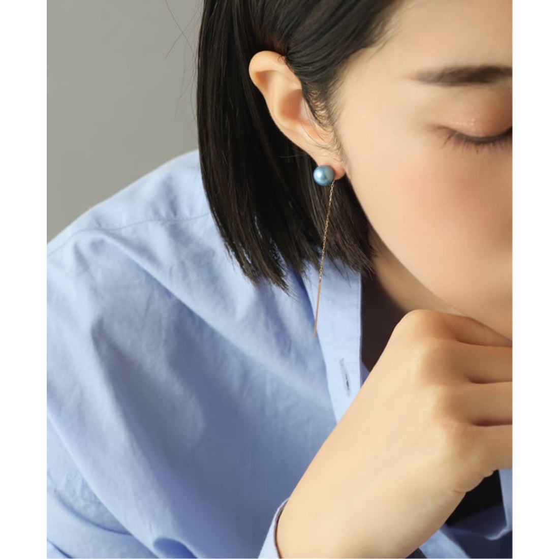 リラ Lilas インディゴパール8mm1粒ピアスK10（両耳） （ネイビー