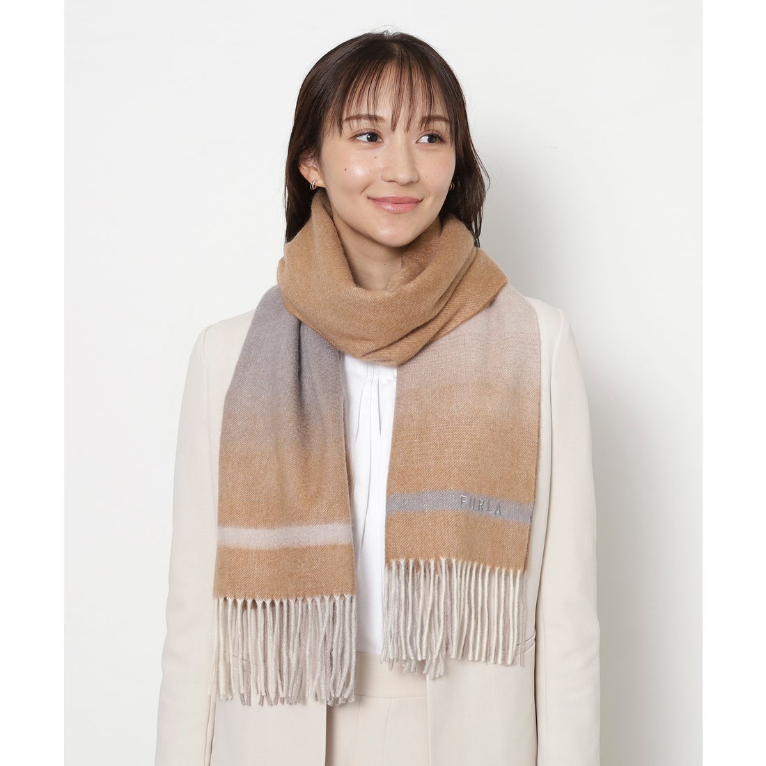 FURLA 【洗える】カシミヤ100％紡毛厚手ストール 50×190cm オンブレー