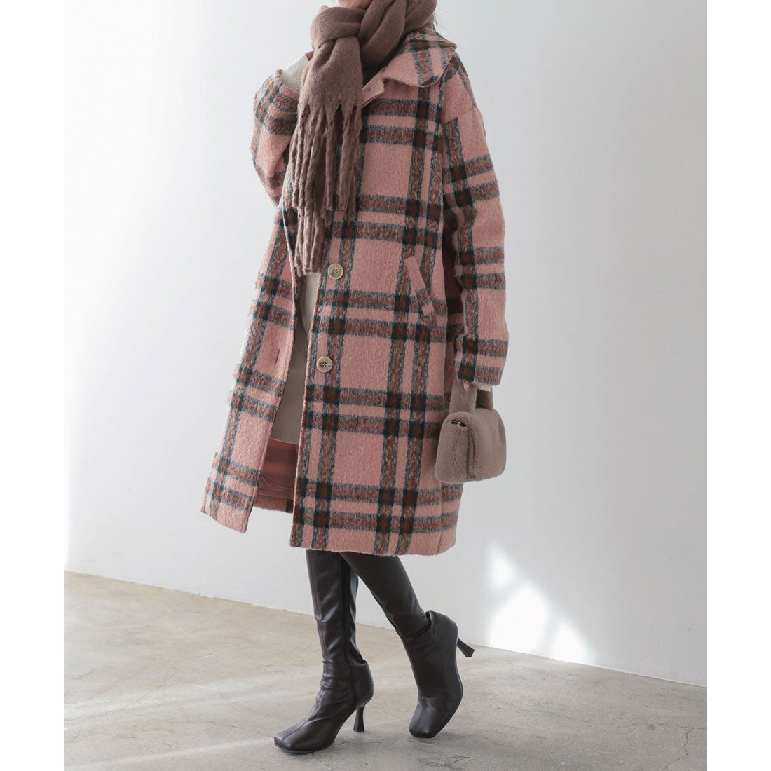 コウベレタス KOBE LETTUCE シャギーチェックコート [K1207] （ピンク