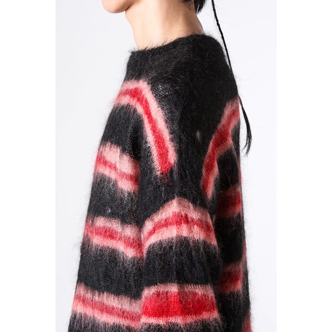 カミヤ KAMIYA Distressed Border Mohair Sweater （Black