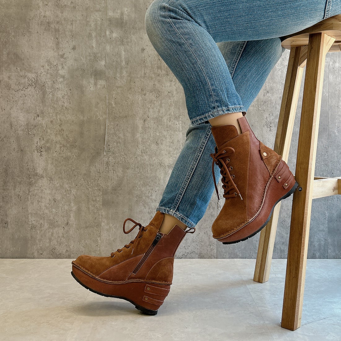 ヒナ デイ グリーン Hina Day Green 厚底 スエードレザー レースアップ