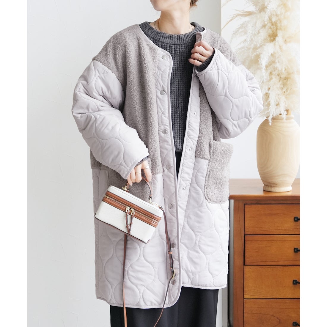 レカ reca ノーカラーボア×ひょうたんキルトコート（y9961