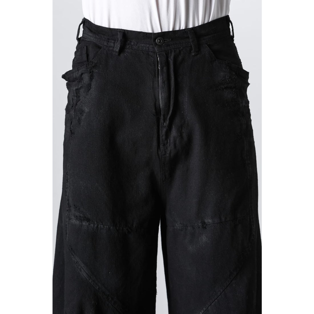 ユリウス JULIUS High Waist Wide Distressed Denim Pants （Black