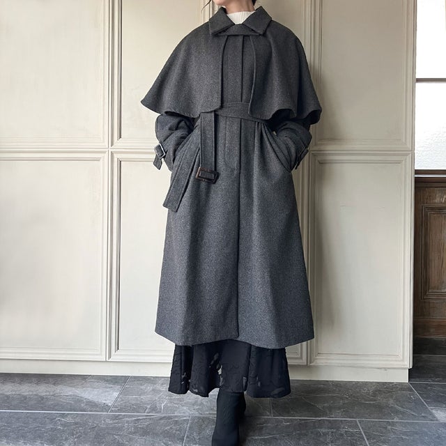 ジュノア JUNOAH 2wayステンカラーケープコート （ダークグレー