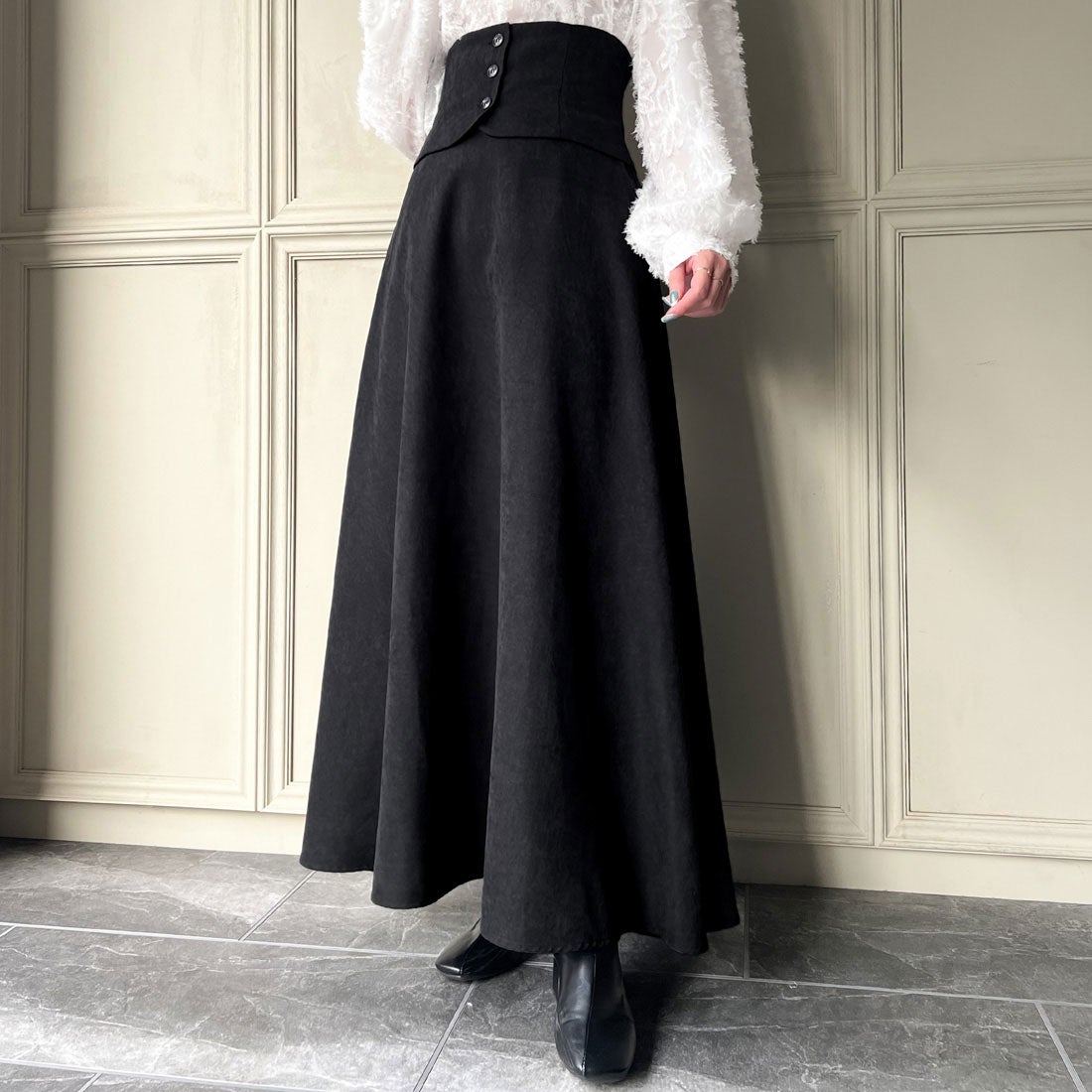 ジュノア JUNOAH ハイウエストコルセットフレアスカート （ブラック