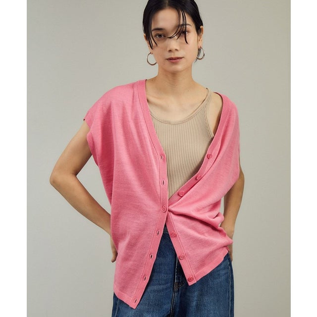 イエナ IENA EXメリノリブ ポロ襟カーディガン （ピンク