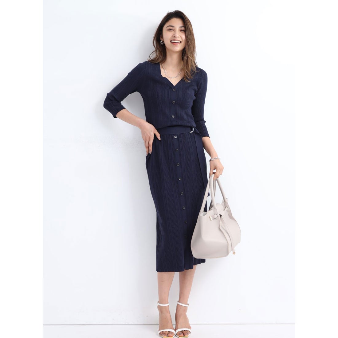 ジャスグリッティー JUSGLITTY タイトニットワンピース （紺