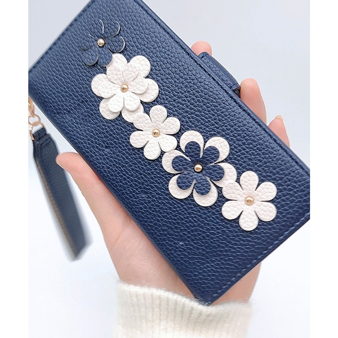 レースレディース Lace Ladies 手帳型 花柄 スマホケース （ネイビー