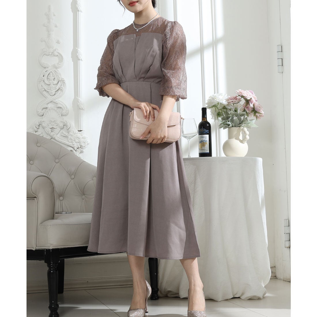 レースレディース Lace Ladies ビスチェ風 レース 切り替え 6分袖