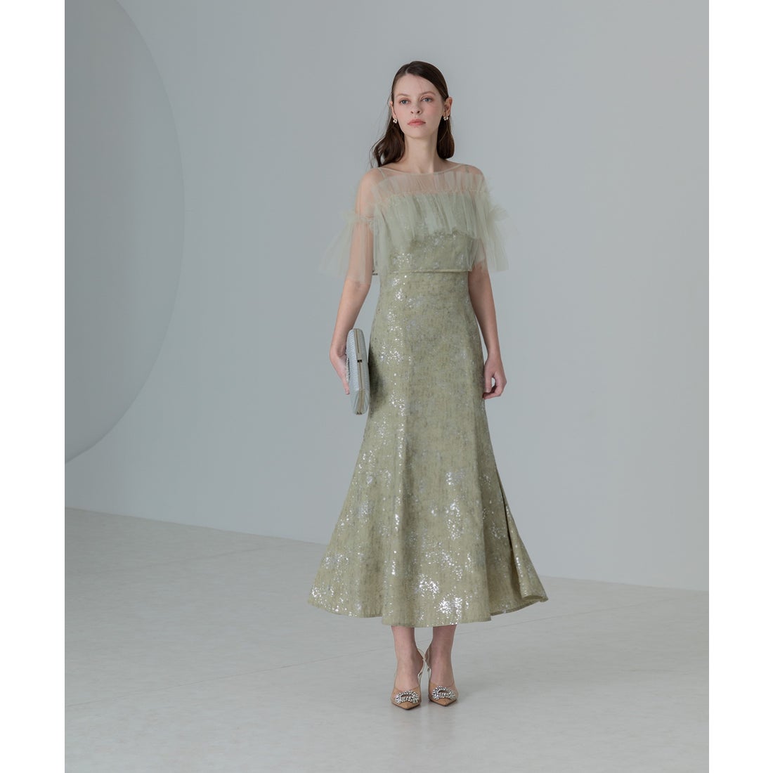 レジャ Leja チュールフリルボレロペイントマーメイドドレスワンピース