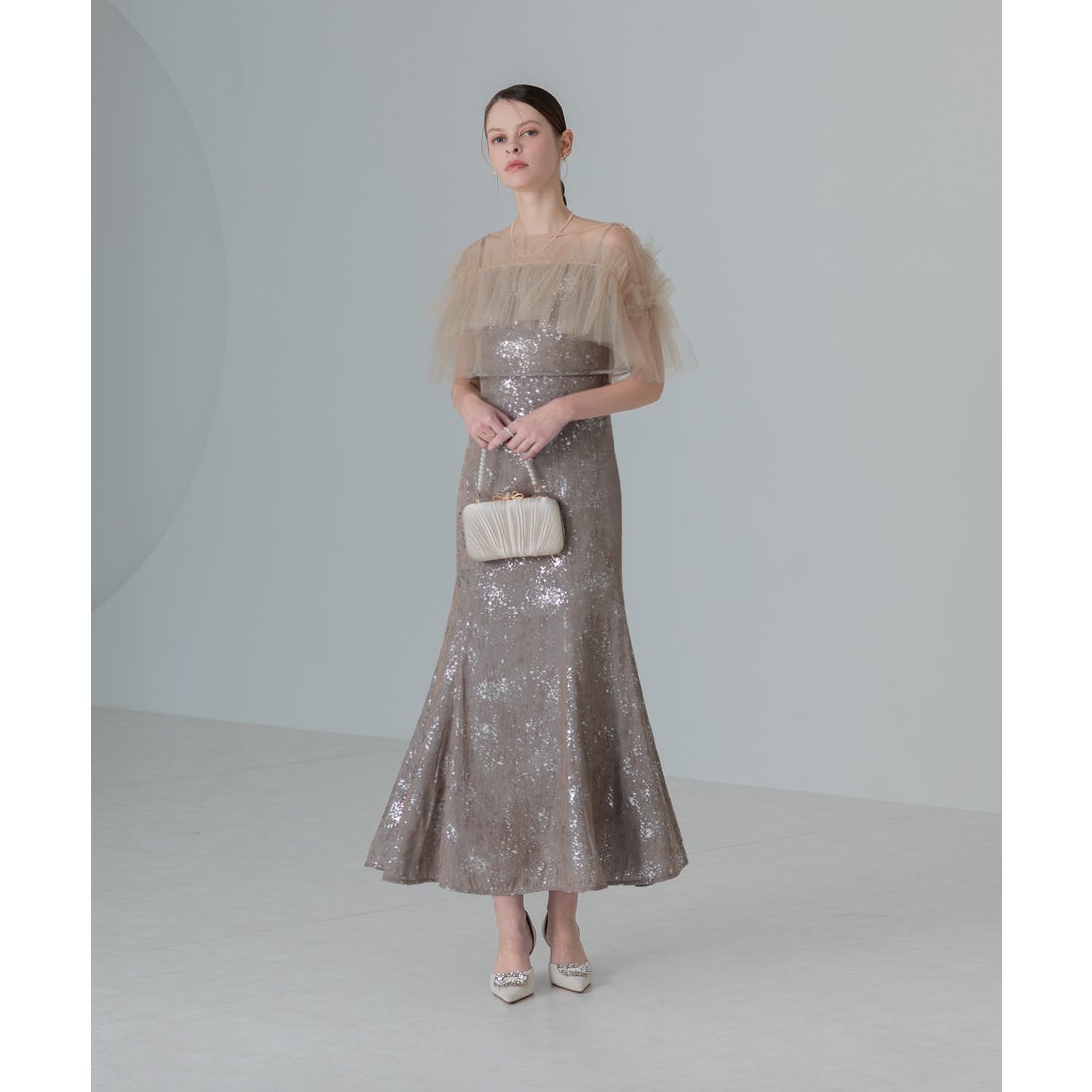 レジャ Leja チュールフリルボレロペイントマーメイドドレスワンピース