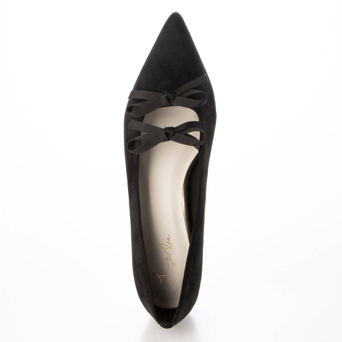 ダブルリボンポインテッドトゥフラットパンプス(0572) （ブラックS