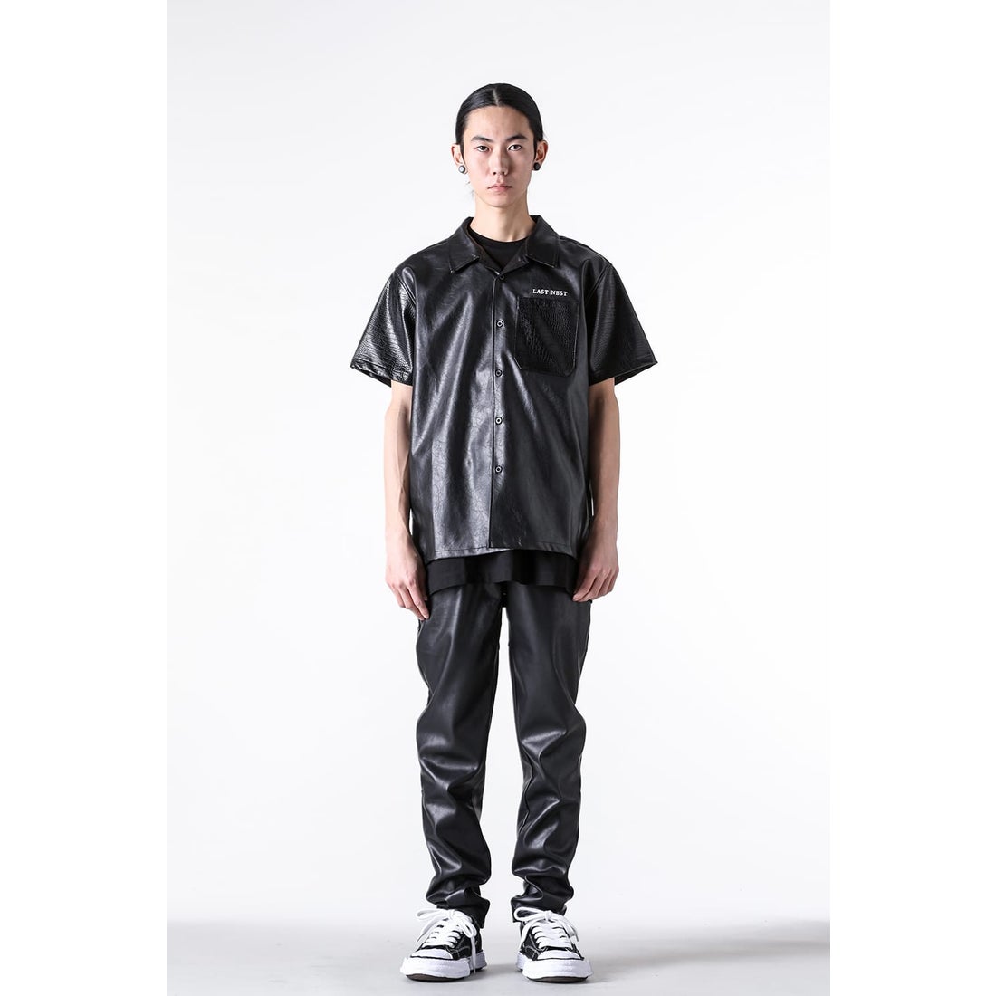 ラストネスト LAST NEST Leather Switching S/S Shirts （Black