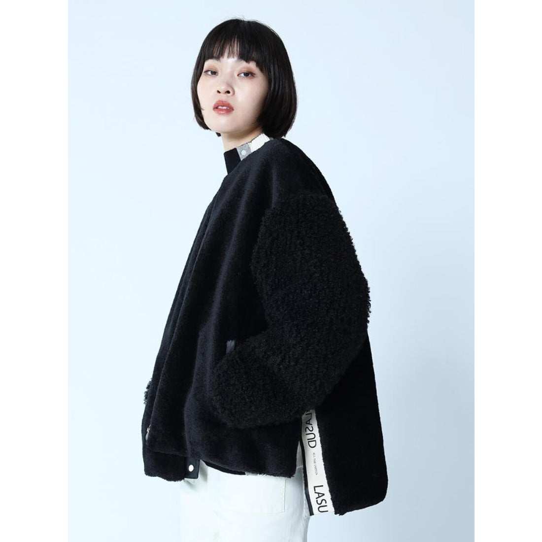 ラシュッド LASUD スリットロゴボアブルゾン （ブラック