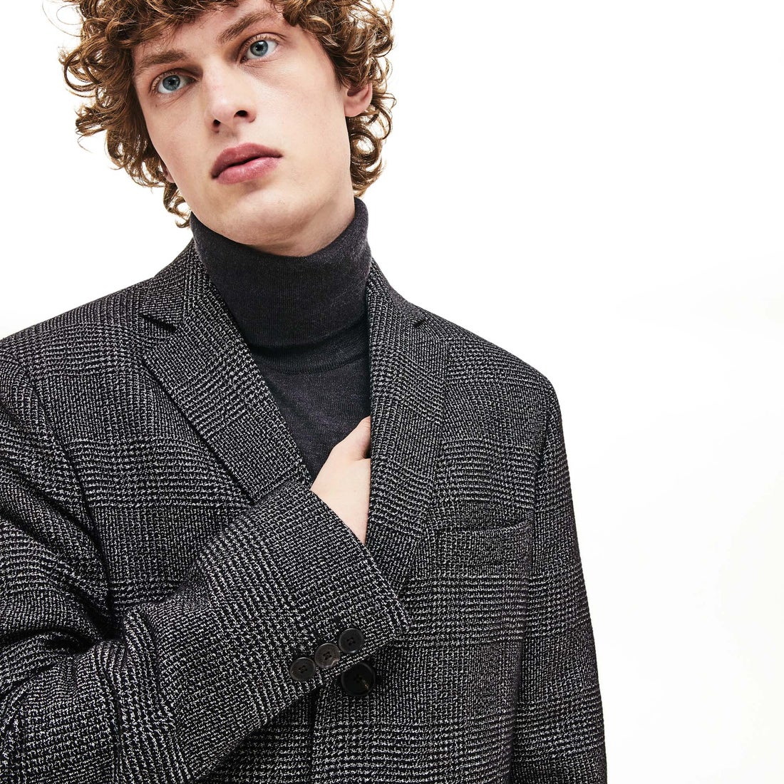 ラコステ LACOSTE グレンチェックチェスターコート （ホワイト