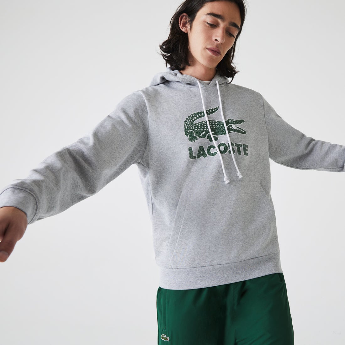 ラコステ LACOSTE クラックワニロゴスウェットパーカ （ライトグレー