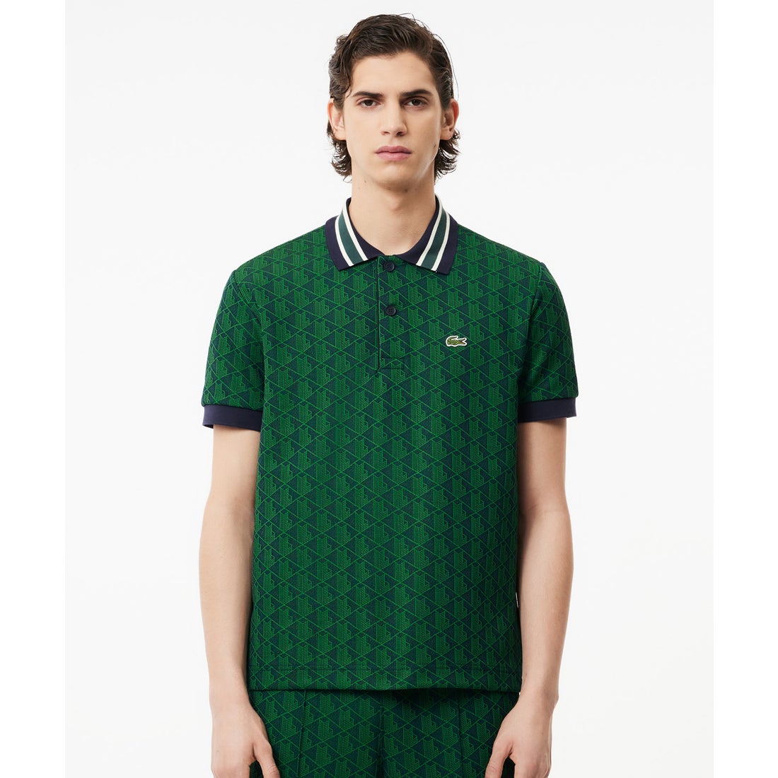 ラコステ LACOSTE モノグラムジャカードポロシャツ （グリーン） -靴
