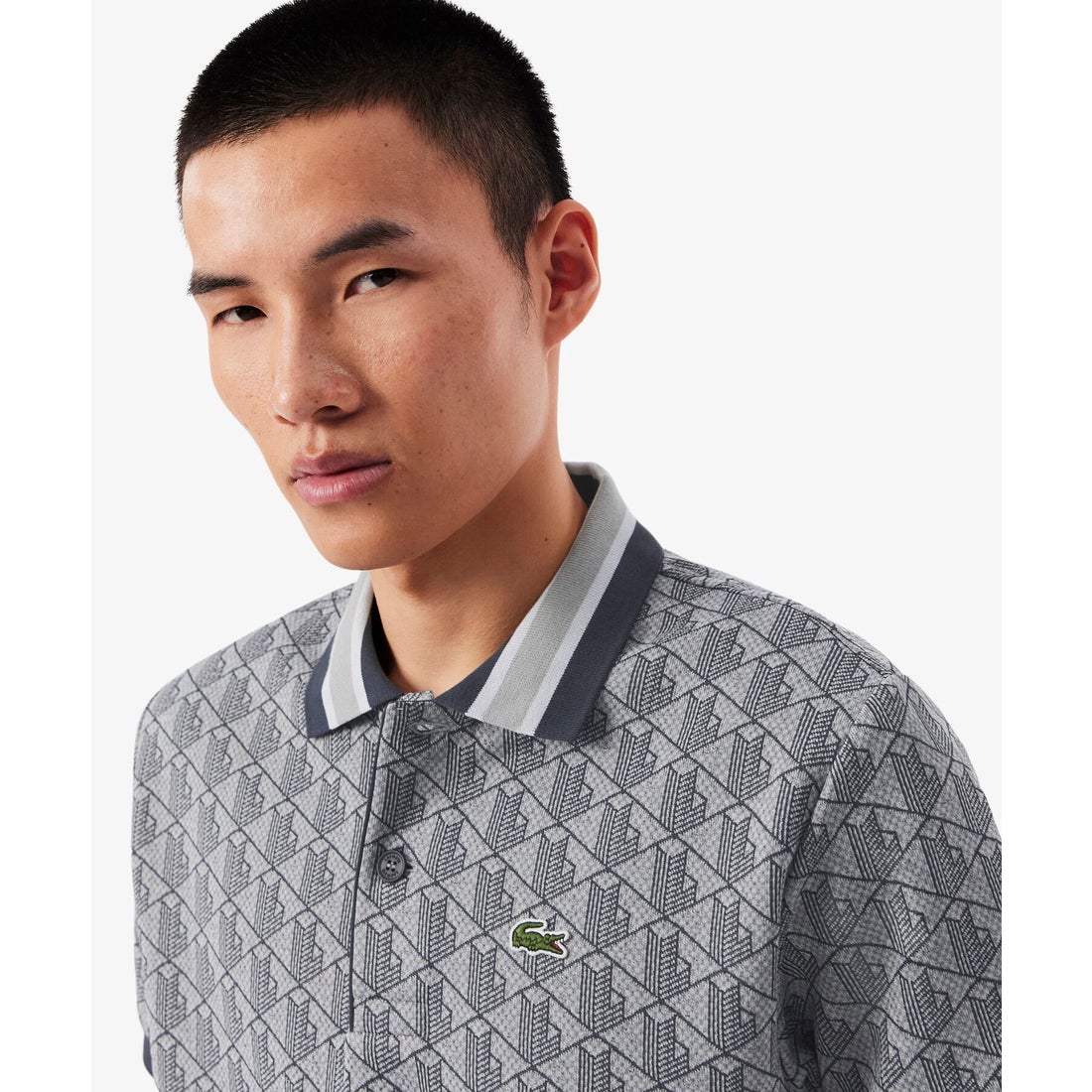 ラコステ LACOSTE モノグラムジャカード半袖ポロシャツ （ブラック