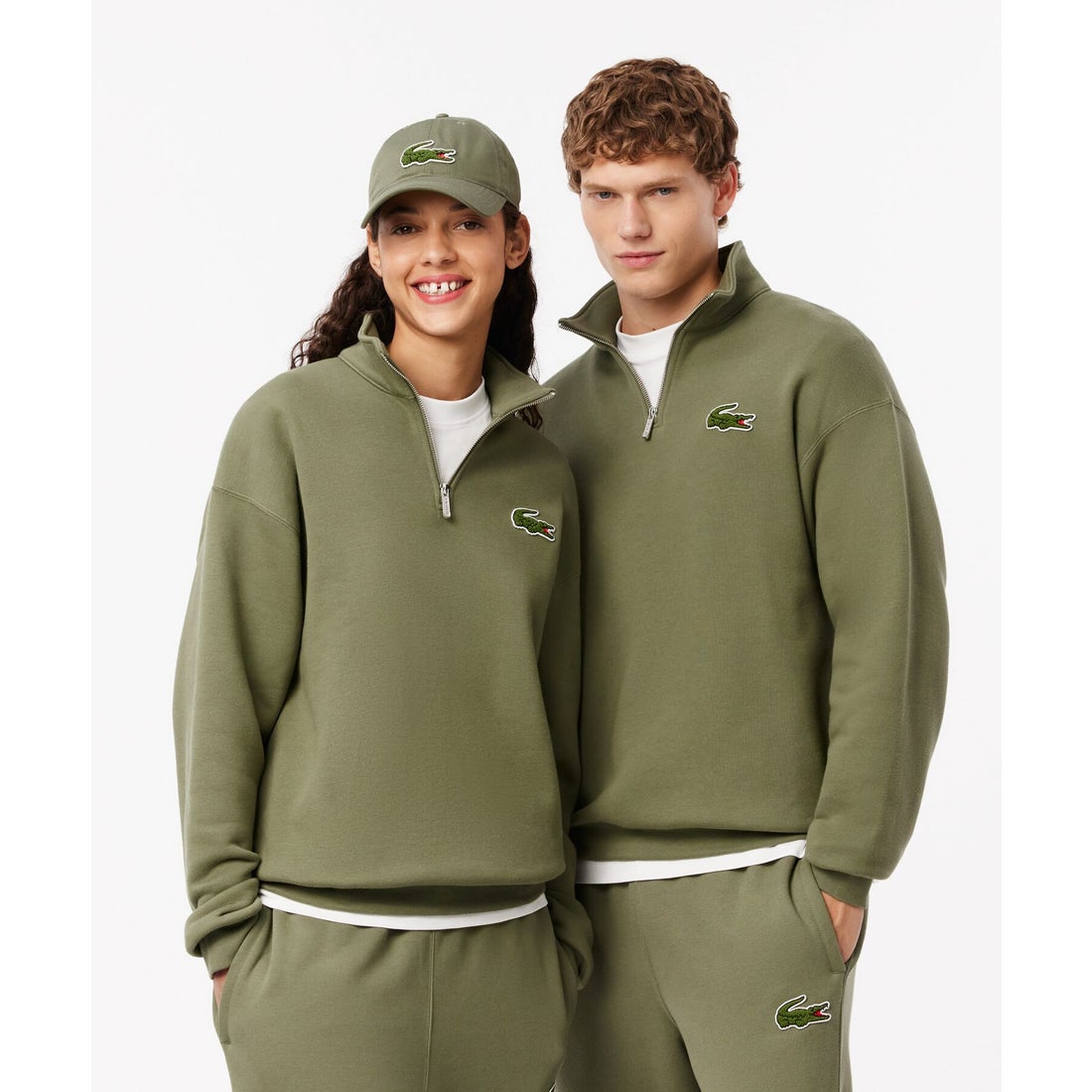 ラコステ LACOSTE ハーフジップスタンドカラースウェット（カーキ