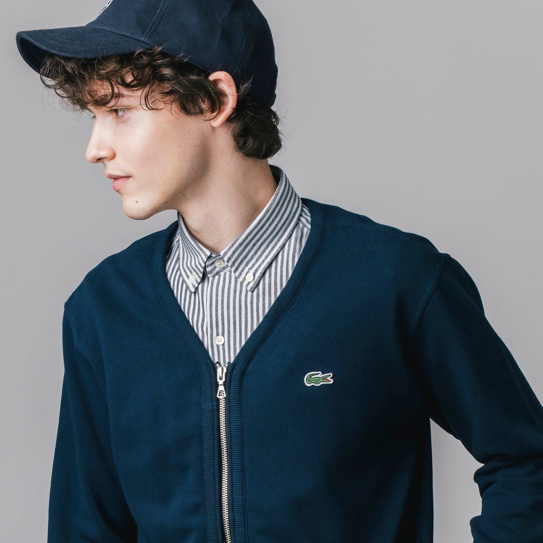 ラコステ LACOSTE プレミアムスウェットジップカーディガン （シルバー