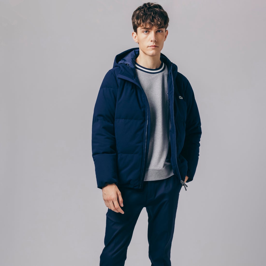 ラコステ LACOSTE ピケダウンジャケット （ネイビー） - ファッション