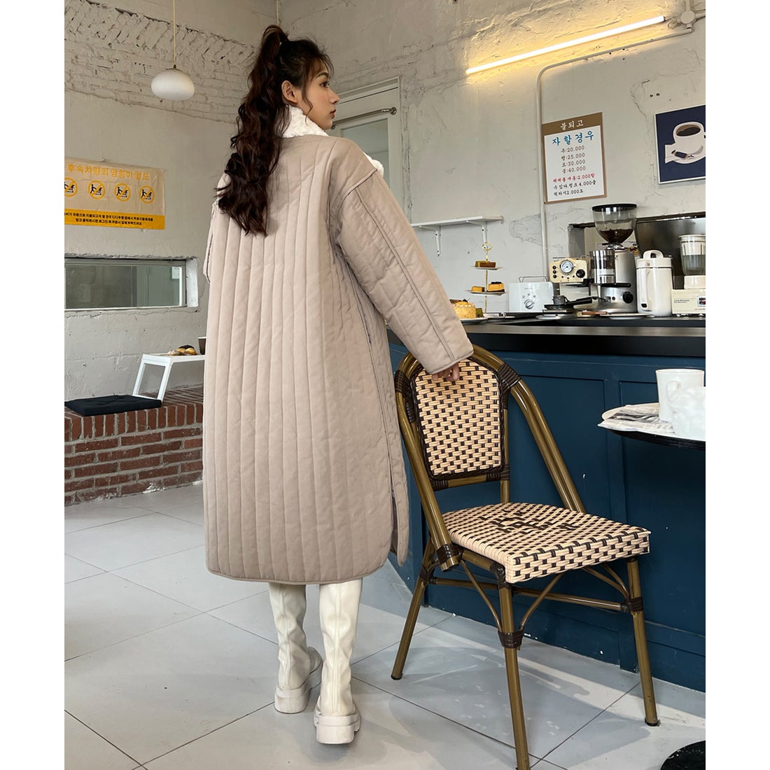 アドティエ ad thie ロングコート キルティング 中綿 パイピング