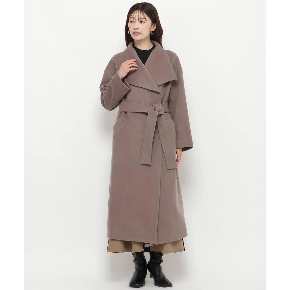 アンドクチュール AND COUTURE ウールビーバービッグカラーロング