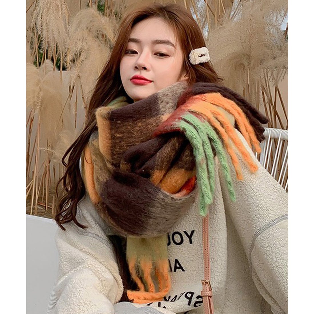 ショップニコニコ ShopNikoNiko チェック柄 ボリュームマフラー 【即納