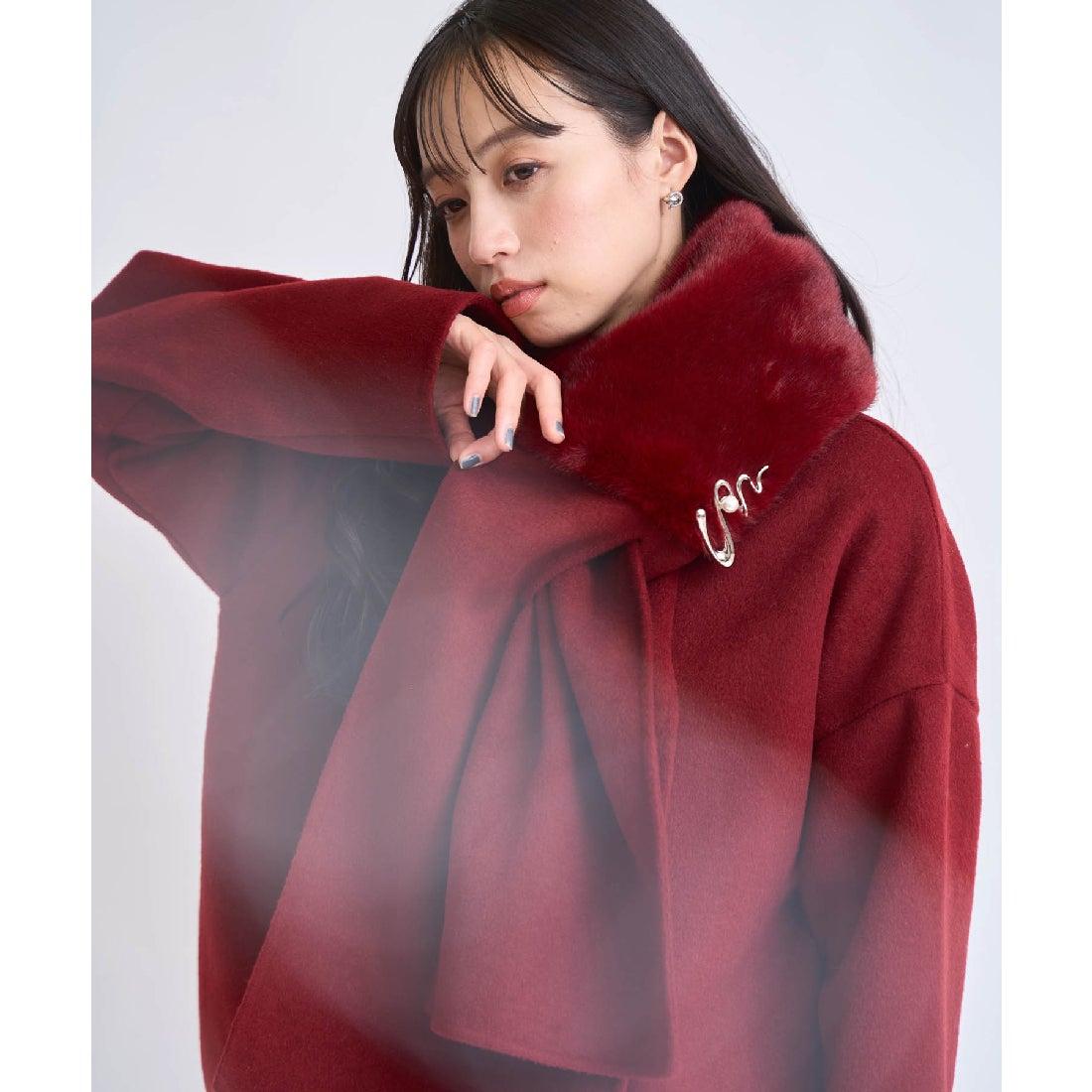 ノエラ NOELA ファーストール付きリバーミドルコート （レッド） -靴