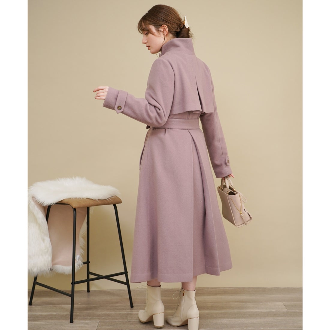 ノエラ NOELA 2WAYカラーウールトレンチコート （ピンク） -靴