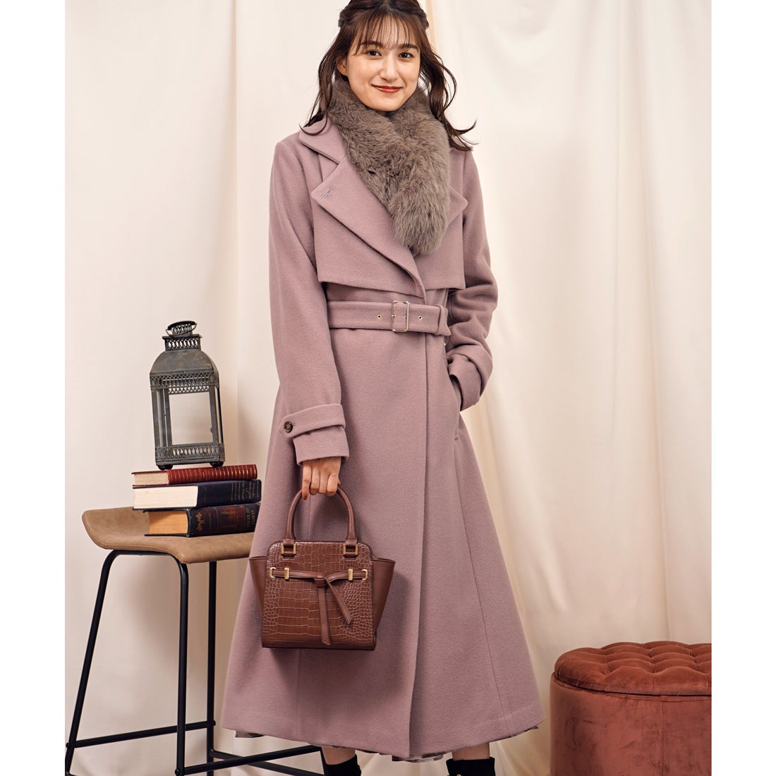 ノエラ NOELA 2WAYカラーウールトレンチコート （ピンク） -靴