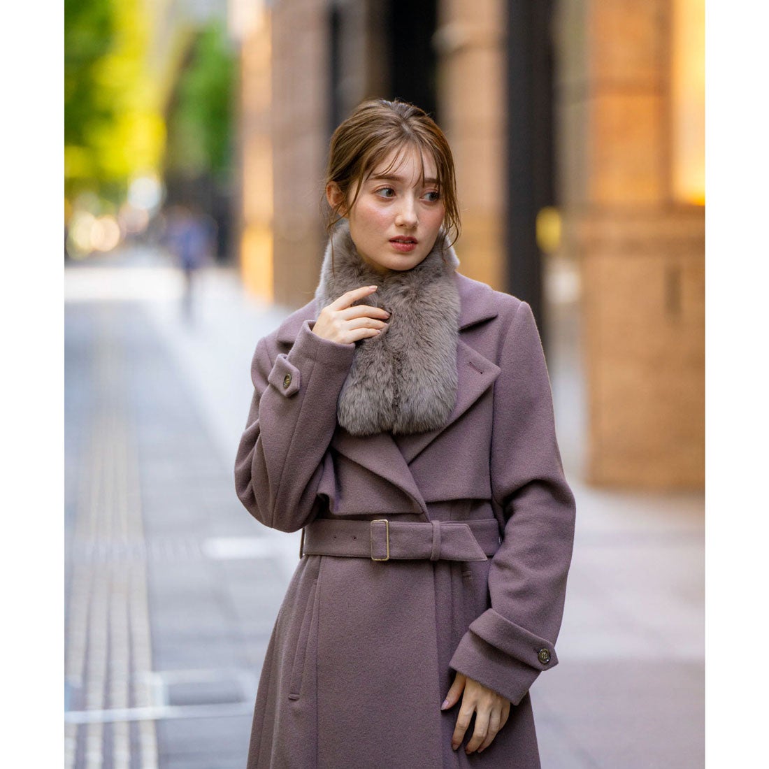 ノエラ NOELA 2WAYカラーバックプリーツウールトレンチコート （チャ